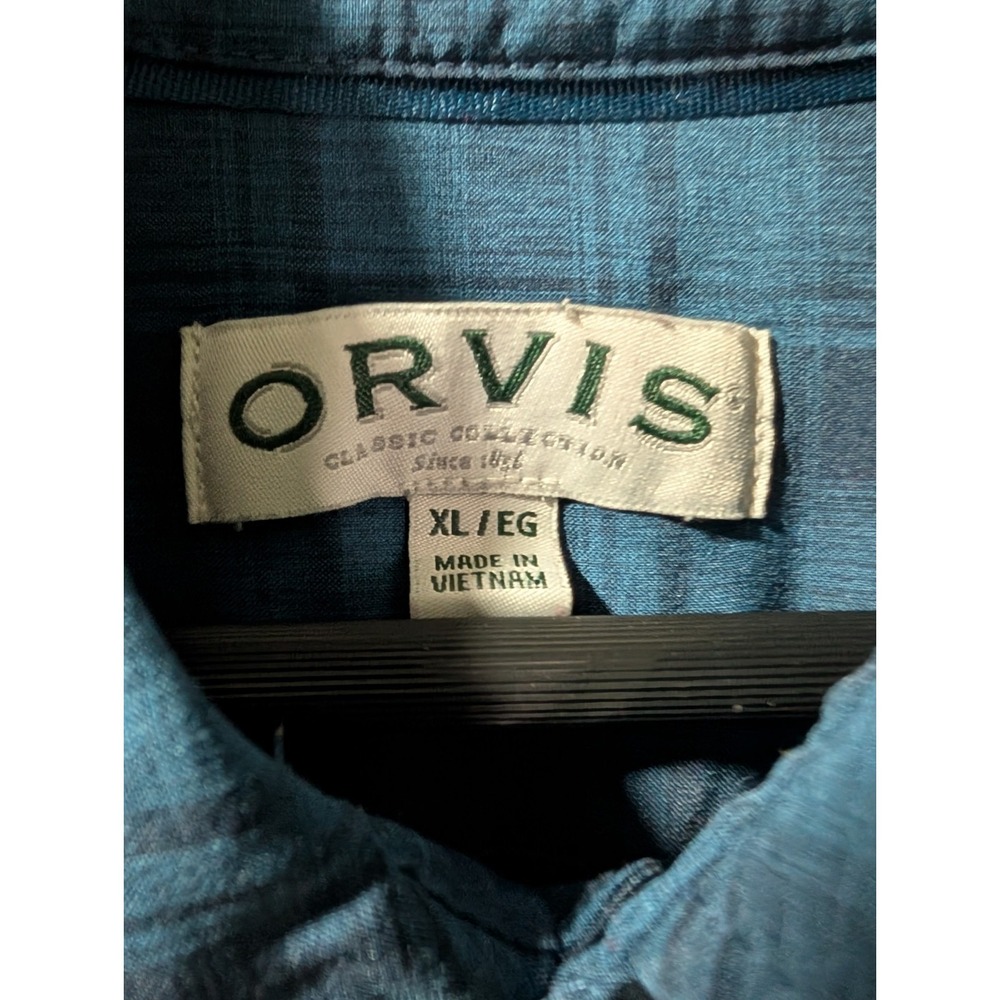 Orvis Shadow Plaid Shirt XL Blue Short Sleeve Vent Fishing Travel - Picture 3 of 10